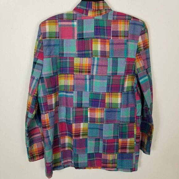 VRG Orvis Women Multicolor Plaid Blazer Jacket Size M Button Up Shoulder Pads - Picture 4 of 6